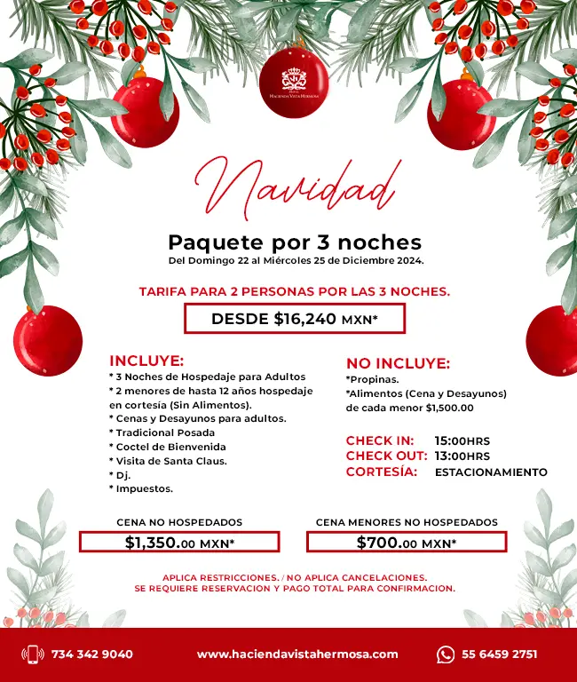 oferta navidad hospedaje hotel Hacienda Vista Hermosa Tequesquitengo