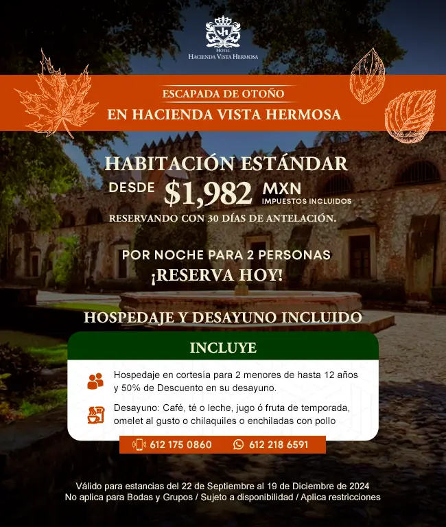 oferta especial hospedaje Hotel Hacienda Vista Hermosa Tequesquitengo Morelos